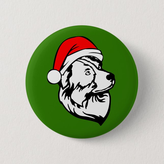Australian Shepherd Dog with Christmas Santa Hat 6 Cm Round Badge (Front)