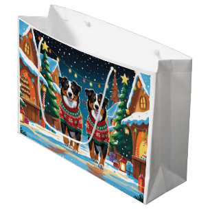 Australian Shepherd Dogs Christmas Snow Holiday Large Gift Bag