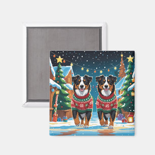 Australian Shepherd Dogs Christmas Snow Holiday Magnet