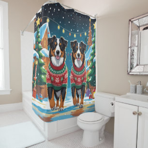 Australian Shepherd Dogs Christmas Snow Holiday Shower Curtain