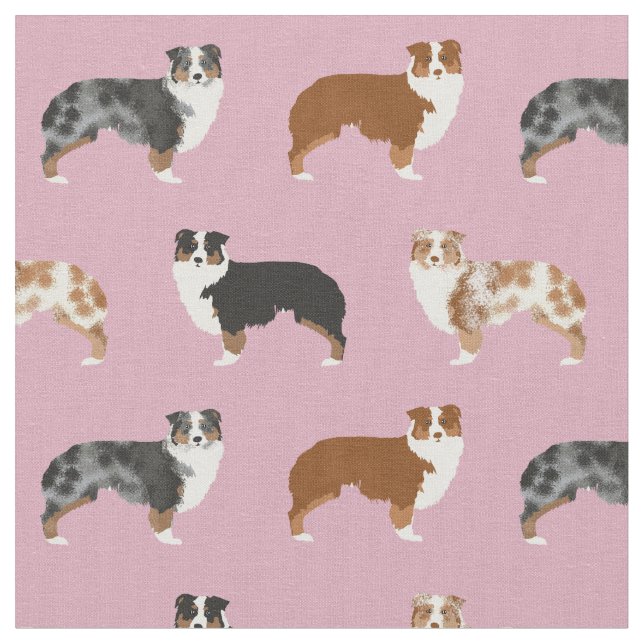Australian Shepherd dogs dusty pink Fabric (Close Up)