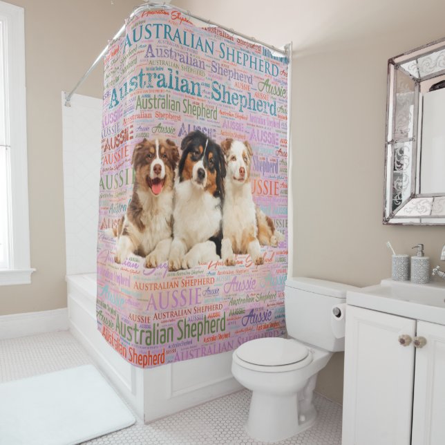 Australian Shepherd dogs  on Word Cloud 2 Shower Curtain (In Situ)
