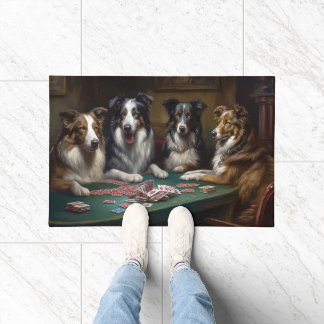 Australian Shepherd Dogs Playing Poker Art Doormat (Indoor)