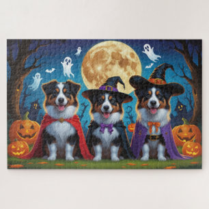 Australian Shepherd Dogs Pumpkin Halloween Funny Jigsaw Puzzle