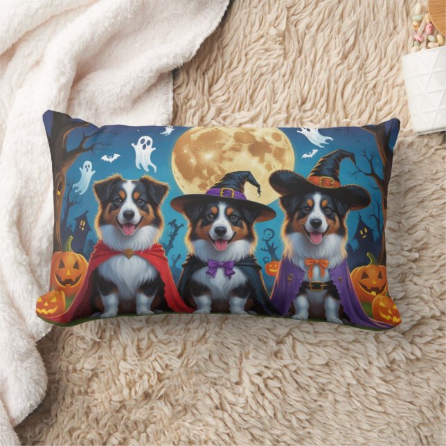 Australian Shepherd Dogs Pumpkin Halloween Funny Lumbar Cushion (Blanket)