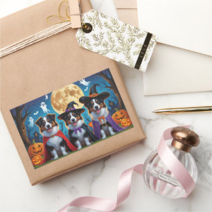 Australian Shepherd Dogs Pumpkin Halloween Funny Rectangular Sticker