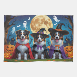 Australian Shepherd Dogs Pumpkin Halloween Funny Tea Towel