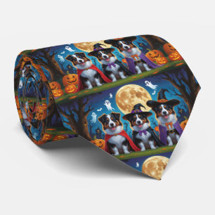 Australian Shepherd Dogs Pumpkin Halloween Funny Tie