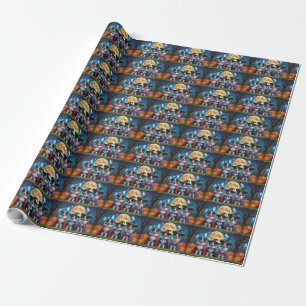 Australian Shepherd Dogs Pumpkin Halloween Funny Wrapping Paper