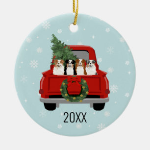 Australian Shepherd Dogs red truck christmas Ceramic Tree Decoration