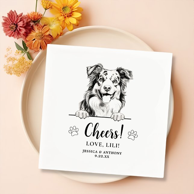 Australian Shepherd Drawing Personalised Cheers Napkin (Creator Uploaded)