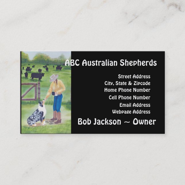 Australian Shepherd "End of the Day" Painting Business Card (Front)