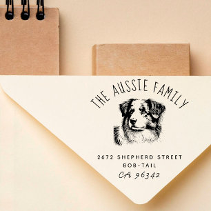 Australian Shepherd Family Name Return Address Rubber Stamp