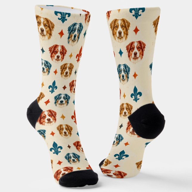 Australian Shepherd Fleur Pattern Socks (Angled)