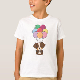 Australian Shepherd Flies With Colourful Balloons T-Shirt