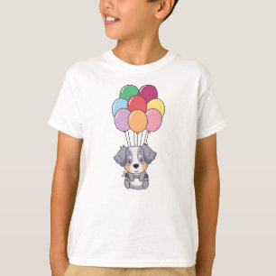 Australian Shepherd Flies With Colourful Balloons T-Shirt