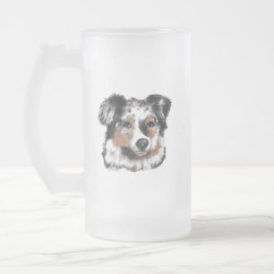 Australian Shepherd Frosted Glass Beer Mug
