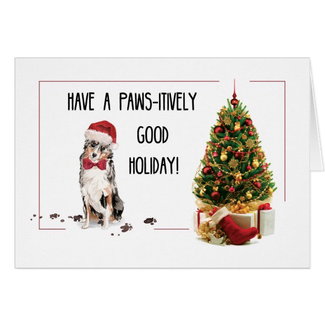 Australian Shepherd Funny Christmas Dog with Tree (Front Horizontal)
