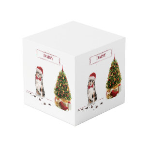 Australian Shepherd Funny Christmas Dog with Tree Cube