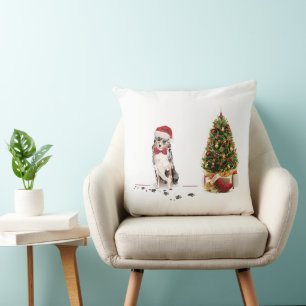 Australian Shepherd Funny Christmas Dog with Tree Cushion