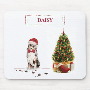 Australian Shepherd Funny Christmas Dog with Tree Mouse Mat
