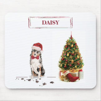 Australian Shepherd Funny Christmas Dog with Tree Mouse Mat
