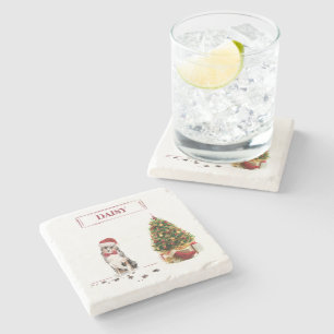 Australian Shepherd Funny Christmas Dog with Tree Stone Coaster