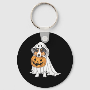 Australian Shepherd Ghost Dog Halloween Key Ring