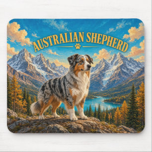 Australian Shepherd, Glacier Ridge Vintage dog Art Mouse Mat