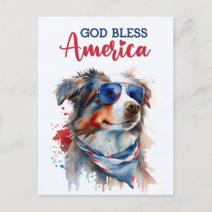 Australian Shepherd, God Bless America Postcard