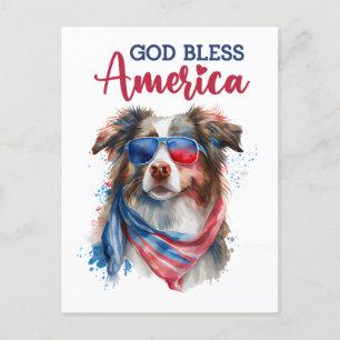Australian Shepherd, God Bless America Postcard