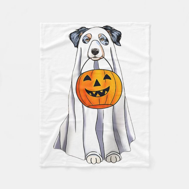 Australian Shepherd Halloween Funny Ghost Costume  Fleece Blanket (Front)