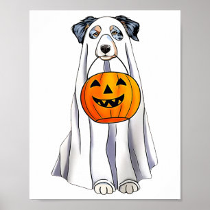 Australian Shepherd Halloween Funny Ghost Costume Poster