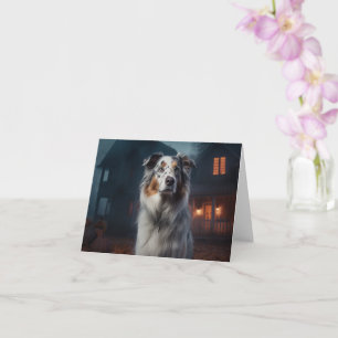 Australian Shepherd Halloween Scary Card