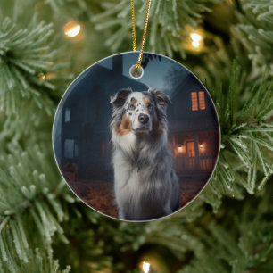 Australian Shepherd Halloween Scary Ceramic Tree Decoration