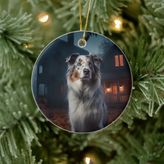 Australian Shepherd Halloween Scary Ceramic Tree Decoration (Tree)