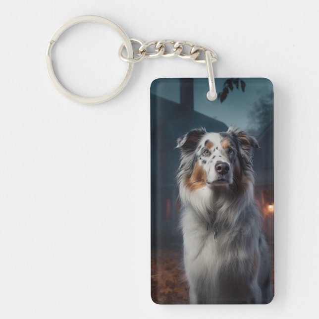 Australian Shepherd Halloween Scary Key Ring (Front)