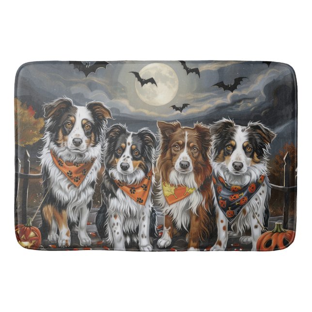 Australian Shepherd Halloween Spooky  Bath Mat (Front)