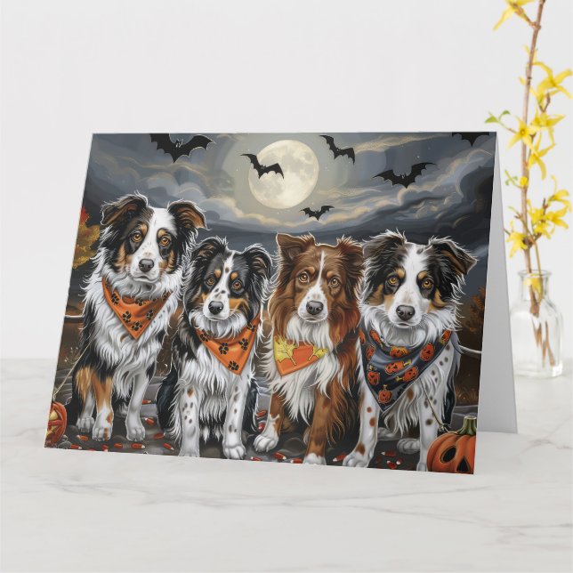 Australian Shepherd Halloween Spooky  Card (Yellow Flower)