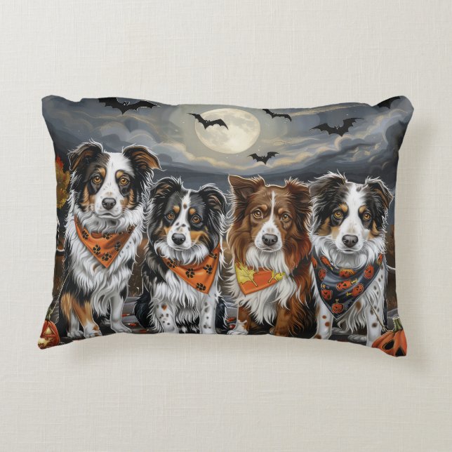 Australian Shepherd Halloween Spooky  Decorative Cushion (Back)
