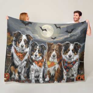 Australian Shepherd Halloween Spooky  Fleece Blanket