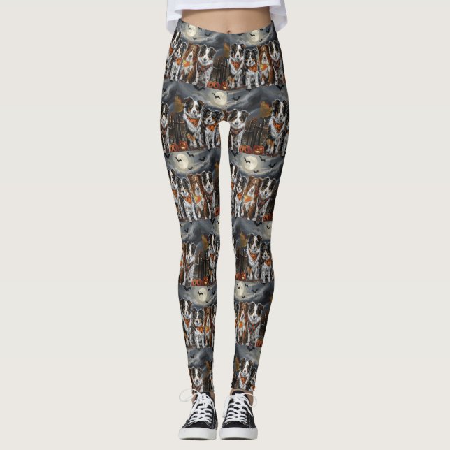 Australian Shepherd Halloween Spooky  Leggings (Front)