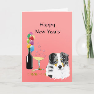 Australian Shepherd Happy New Years Card