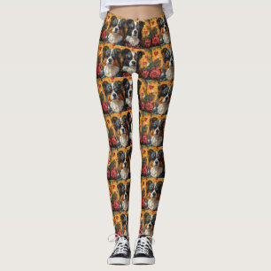 Australian Shepherd Heart Roses Valentine's Day Leggings