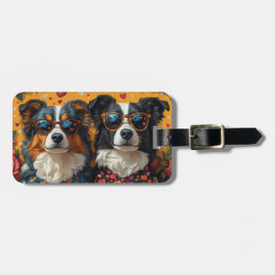 Australian Shepherd Heart Roses Valentine's Day Luggage Tag