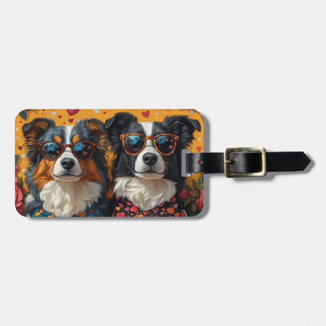 Australian Shepherd Heart Roses Valentine's Day Luggage Tag (Front Horizontal)