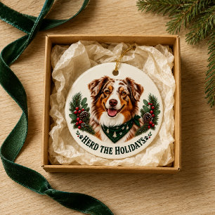 Australian Shepherd Herd the Holidays Ceramic Tree Decoration