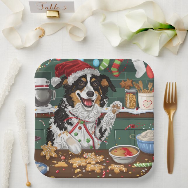 Australian Shepherd Holiday Baking Christmas Paper Plate (Wedding)