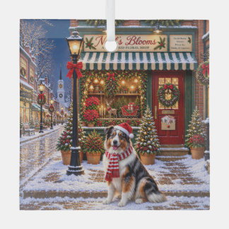 Australian Shepherd Holiday Glass Tree Decoration
