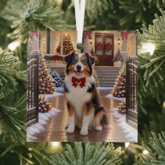 Australian Shepherd Holiday Glass Tree Decoration